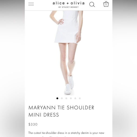 ALICE + OLIVIA - MARYANN TIE SHOULDER MINI DRESS - White Jean Dress Jumper - Picture 11 of 12